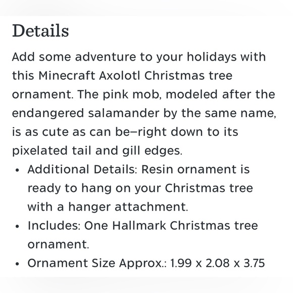 NIB! HALLMARK 2025 MINECRAFT AXOLOTL! YOUR FAV MINECRAFT CHARACTER!!! - Picture 8 of 8